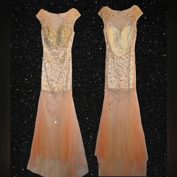 GIGI Peach Sparkle Evening Gown - Picture 1 of 16
